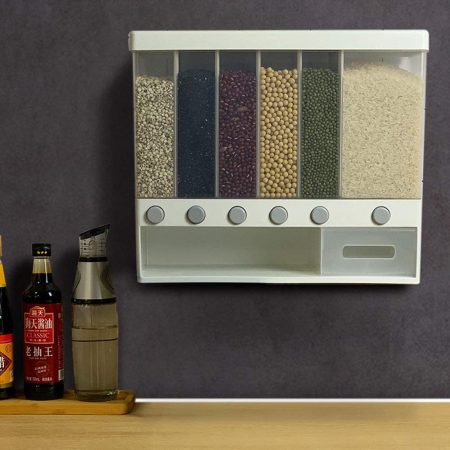 Wall Mounted 6 Grid Rice Bucket Food Dispenser