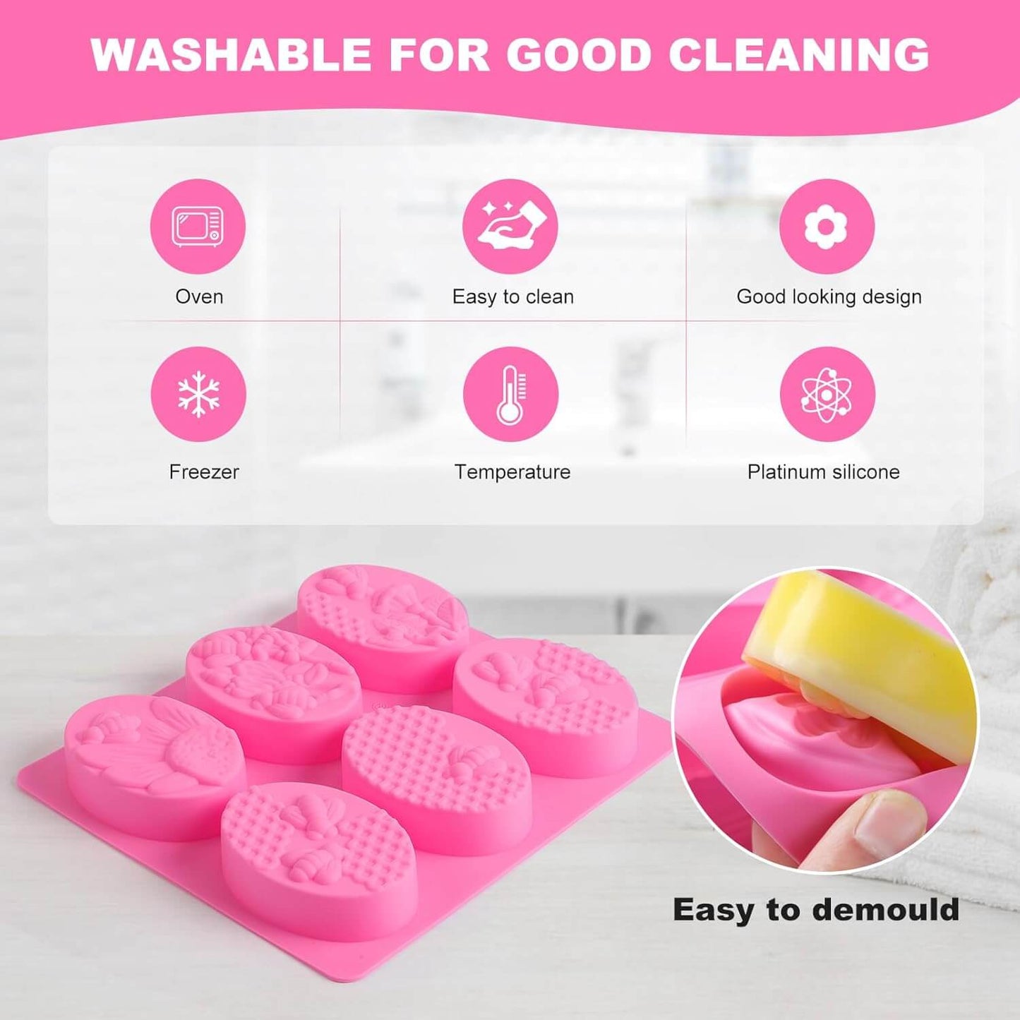 [Pack of 2] – 6 Cavities Silicone Soap & Baking Mold | DIY Handmade Soap, Cake, Chocolate, Biscuit, Pudding, Jelly & Ice Cube Maker