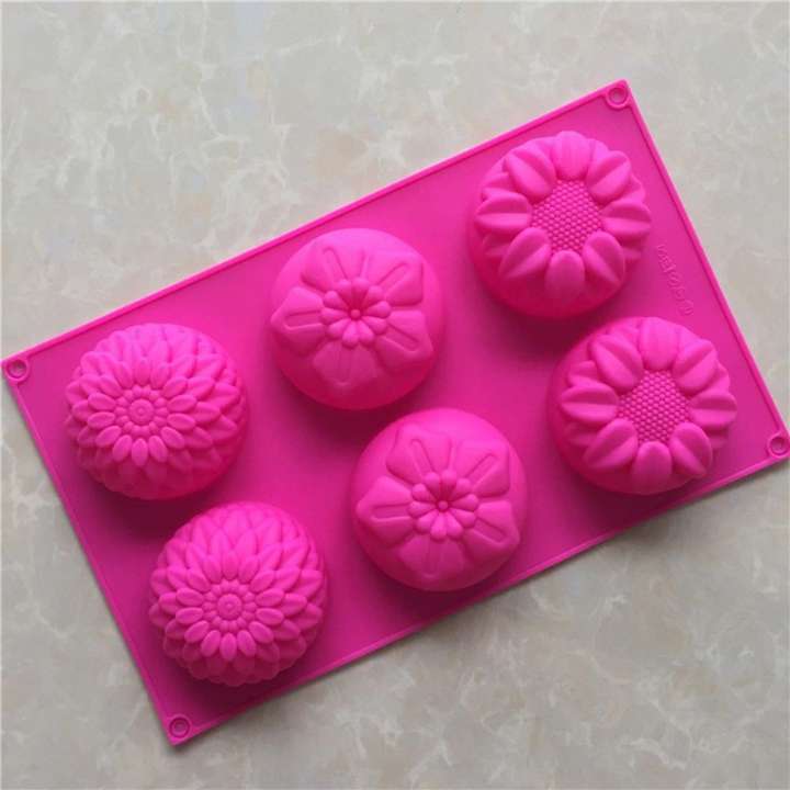 6 Cavities Silicone Chocolate & Mooncake Mould | Non-Stick Silicone Cake Mold for Chocolate, Jelly, Candy, Muffins & Mooncakes