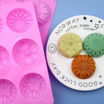 6 Cavities Silicone Chocolate & Mooncake Mould | Non-Stick Silicone Cake Mold for Chocolate, Jelly, Candy, Muffins & Mooncakes