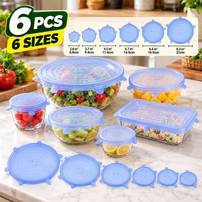 6Pcs Food Silicone Stretch Lids Set – Reusable Silicone Bowl Covers | Elastic Food Storage Covers | Airtight Stretchable Silicone Lid Covers