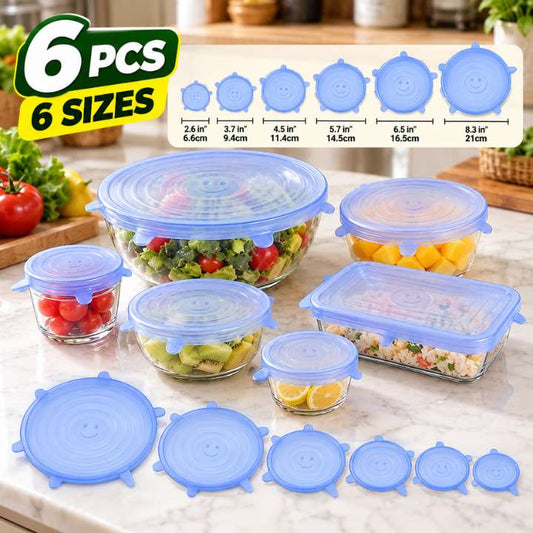 6Pcs Food Silicone Stretch Lids Set – Reusable Silicone Bowl Covers | Elastic Food Storage Covers | Airtight Stretchable Silicone Lid Covers