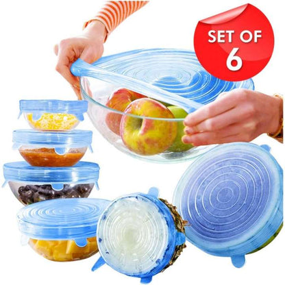 6Pcs Food Silicone Stretch Lids Set – Reusable Silicone Bowl Covers | Elastic Food Storage Covers | Airtight Stretchable Silicone Lid Covers