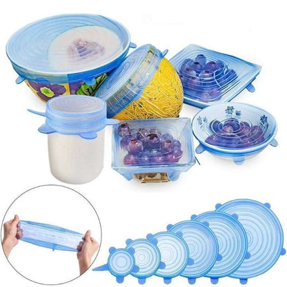 6Pcs Food Silicone Stretch Lids Set – Reusable Silicone Bowl Covers | Elastic Food Storage Covers | Airtight Stretchable Silicone Lid Covers