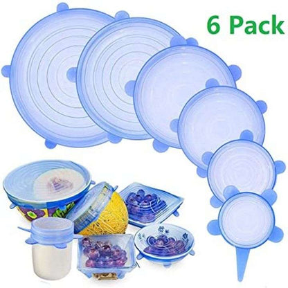 6Pcs Food Silicone Stretch Lids Set – Reusable Silicone Bowl Covers | Elastic Food Storage Covers | Airtight Stretchable Silicone Lid Covers
