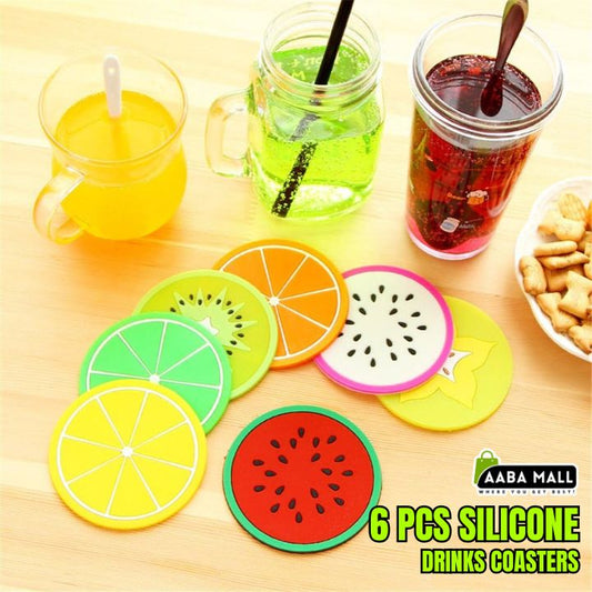 Silicone Drinks Coasters Set of 6 – Fun Fruit Design, Heat-Resistant Table Protectors