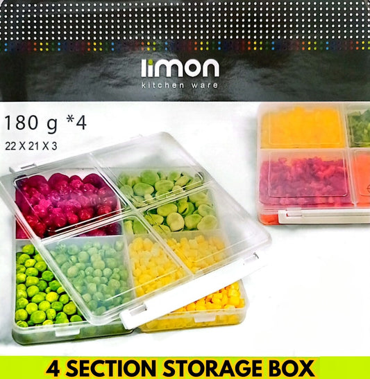 Limon 4 Section Fridge/Freezer Box With Lid Food Storage Pantry Kitchen Organizer Airtight Container -180G x 4