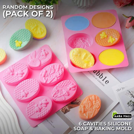 [Pack of 2] – 6 Cavities Silicone Soap & Baking Mold | DIY Handmade Soap, Cake, Chocolate, Biscuit, Pudding, Jelly & Ice Cube Maker