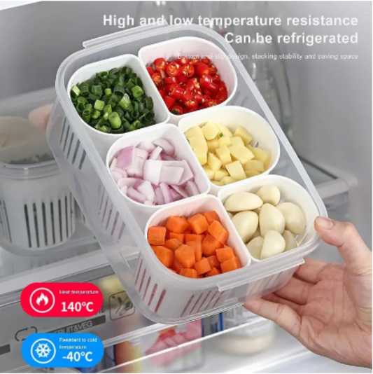 6 Pcs Detachable Drain Basket Fridge Food Storage Container With Lid