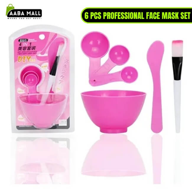 6 PCS Professional Face Mask Set with mixing bowl, face mask brush, spatula, and measuring spoons for DIY skincare, facial mask application, ubtan, multani mitti, clay mask, charcoal mask, and homemade face packs. Reusable beauty tools for women and salons. Best skincare accessories in Pakistan. COD available. Order now from AabaMall.pk. Desi keywords: face mask set Pakistan, facial kit, DIY skincare tools, ubtan mixing bowl, beauty accessories, skincare products, salon tools, online shopping Pakistan, Cash