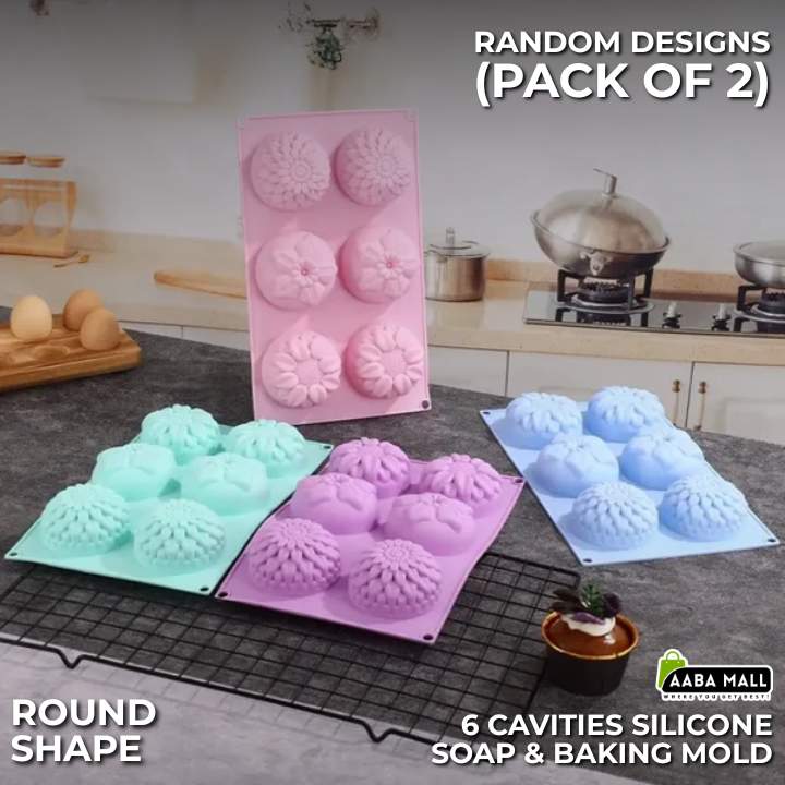 [Pack of 2] – 6 Cavities Silicone Soap & Baking Mold | DIY Handmade Soap, Cake, Chocolate, Biscuit, Pudding, Jelly & Ice Cube Maker