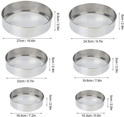 Set of 6 Stainless Steel Fine Mesh Strainers – Round Channi, Sugar Net, Flour Sifter – Durable Kitchen Sieves for Dry & Wet Ingredients