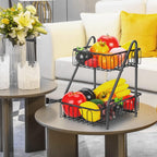 2-Tier Animal Design Fruit & Bread Basket ? Decorative Black Metal Rack for Fruits, Vegetables, Snacks ? Kitchen Countertop Storage Organizer - AABA MALL