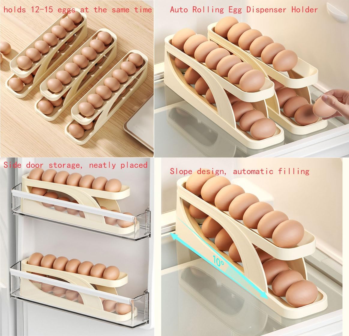 2-Tier Automatic Rolling Egg Holder for Refrigerator & Countertop | Space-Saving Egg Dispenser & Organizer