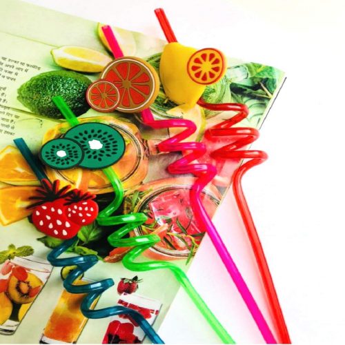 Plastic Reusable Fruit Straws Drinking Straws Birthday Party - Pack of 4