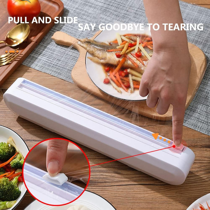 Cling Film Dispenser & Cutter | Food Wrap Holder with Slide Cutter & 1 BPA-Free Plastic Wrap Refill - AABA MALL