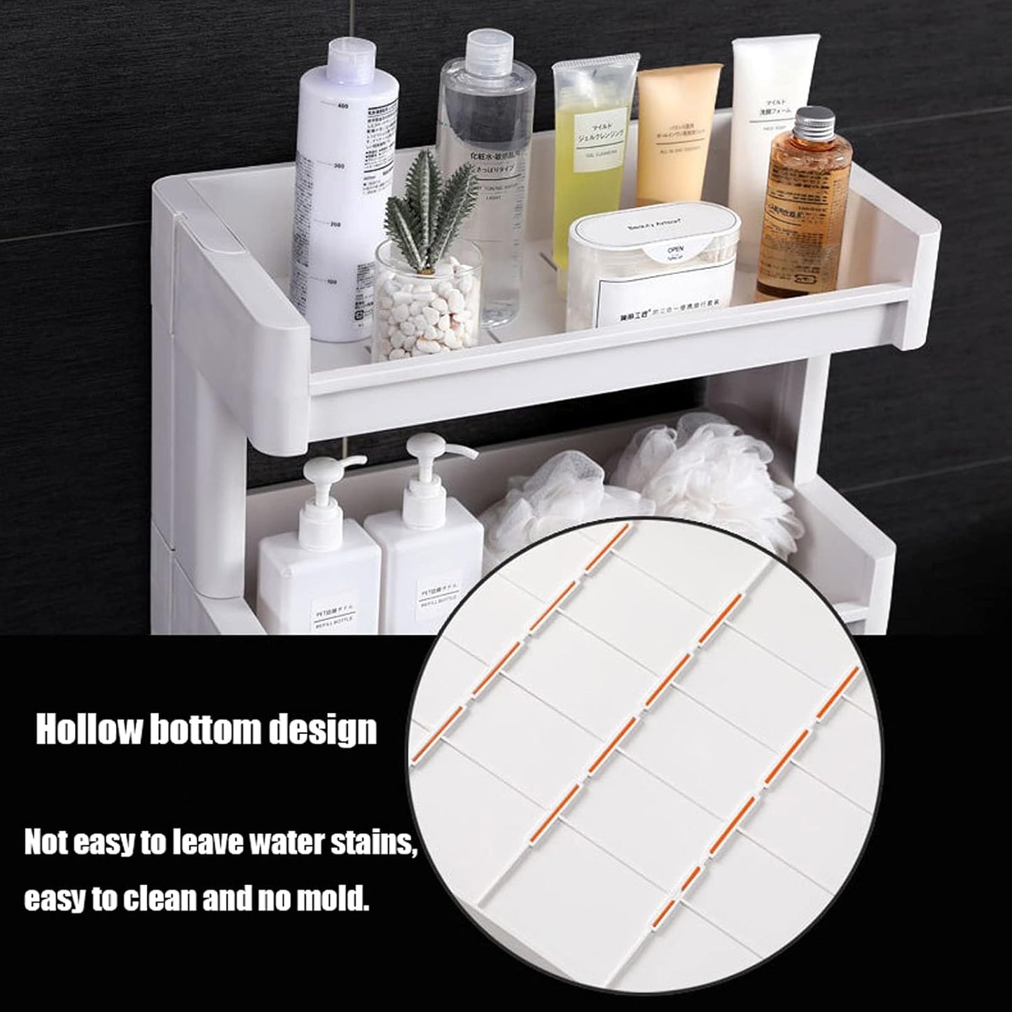 White Slide-Out Trolley Cart | Removable Storage Tower Trolley With Wheels