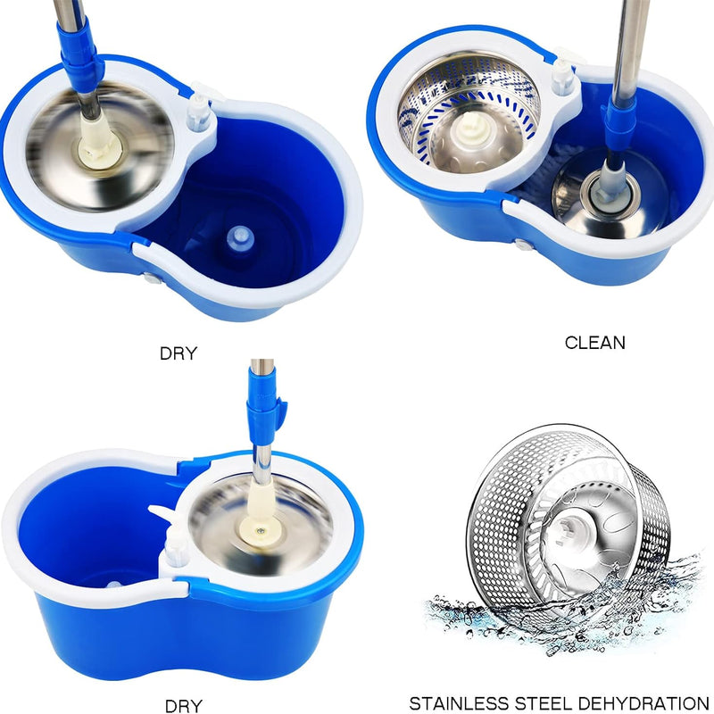 360 Degree Easy Spin Bucket Mop - 2 Microfiber Head and Steel Jar and Rod - AABA MALL