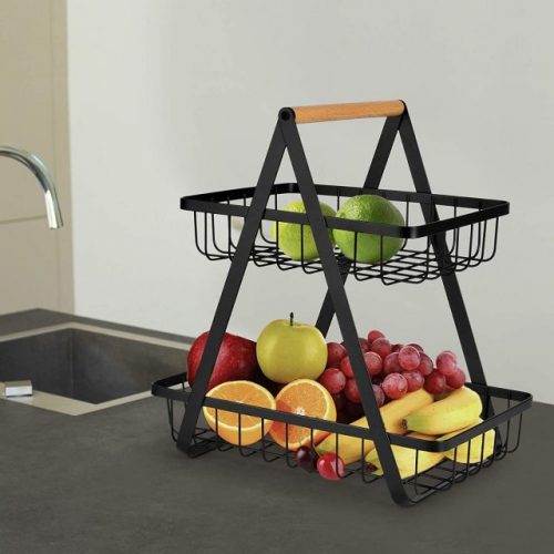 2-Tier Countertop Vegetable Fruit Basket Metal Basket Organizer for Kitchen Storage Black - AABA MALL