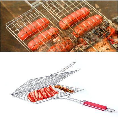 BBQ Grill Basket with Wooden Handle – Non-Stick Grilling Pan for Meat, Vegetables & More