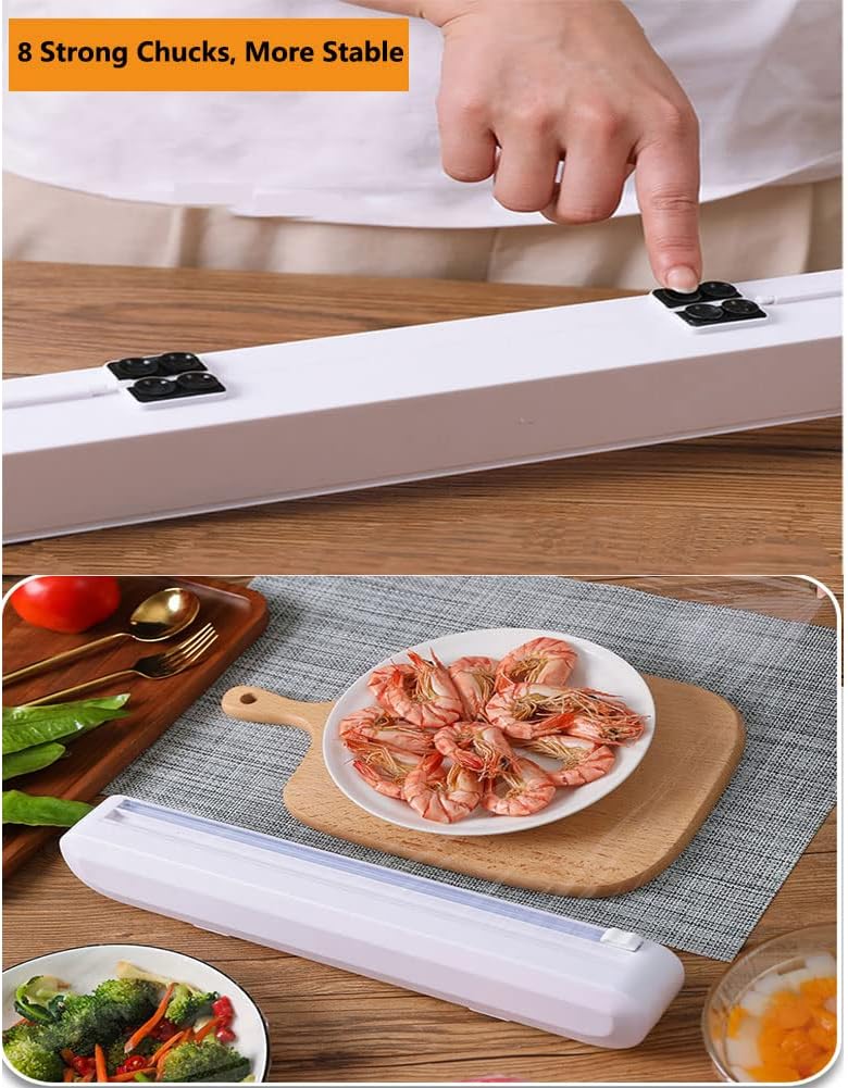 Cling Film Dispenser & Cutter | Food Wrap Holder with Slide Cutter & 1 BPA-Free Plastic Wrap Refill - AABA MALL