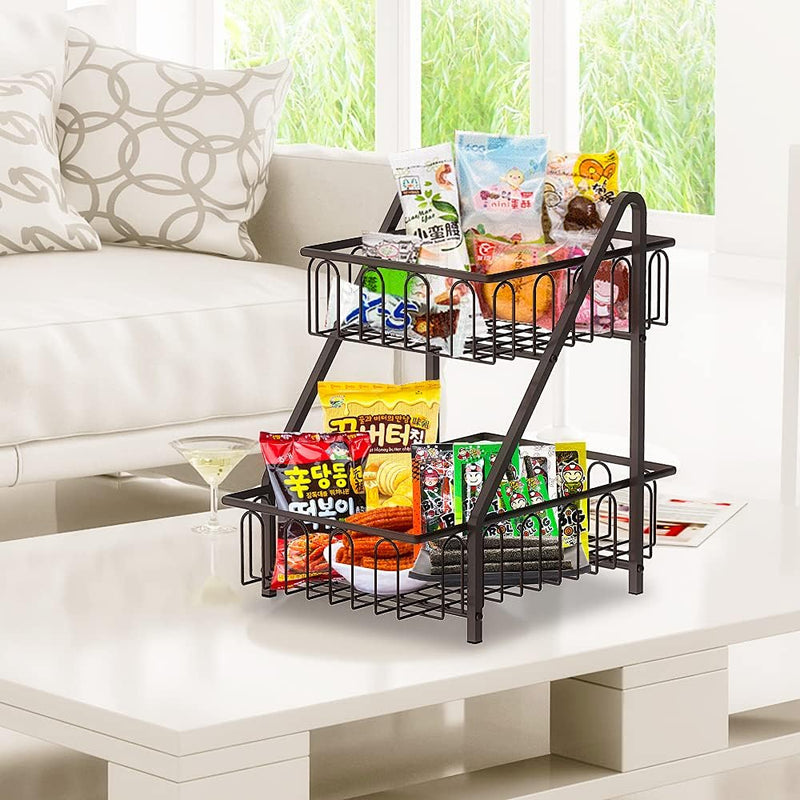 2-Tier Animal Design Fruit & Bread Basket ? Decorative Black Metal Rack for Fruits, Vegetables, Snacks ? Kitchen Countertop Storage Organizer - AABA MALL