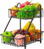 2-Tier Animal Design Fruit & Bread Basket ? Decorative Black Metal Rack for Fruits, Vegetables, Snacks ? Kitchen Countertop Storage Organizer - AABA MALL