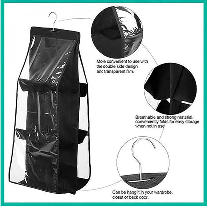 6-Pocket Reversible Hanging Organizer | Closet Hanging Tote with Dual-Sided Storage for Garments, Pants, Accessories & More