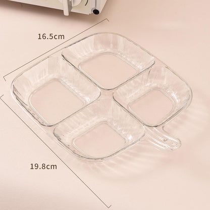 4 Partition Acrylic Tray – Divided Serving Pot | Clear Grey Serving Plate for Dry Fruits, Snacks, Sweets & More | Party & Wedding Tableware