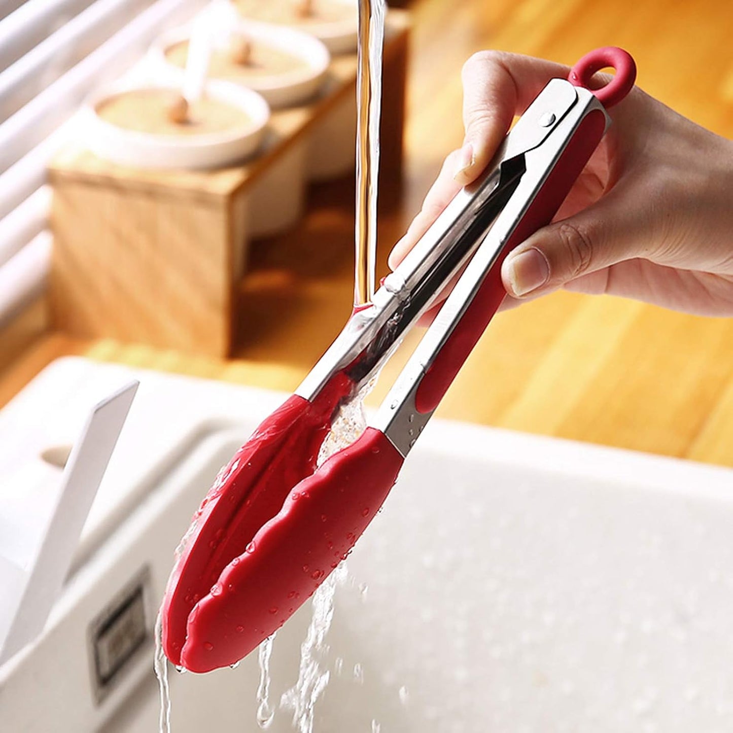 9.5" Stainless Steel Cooking Tongs with Silicone Tips | Heat-Resistant Metal Tongs with Non-Slip Rubber Grips