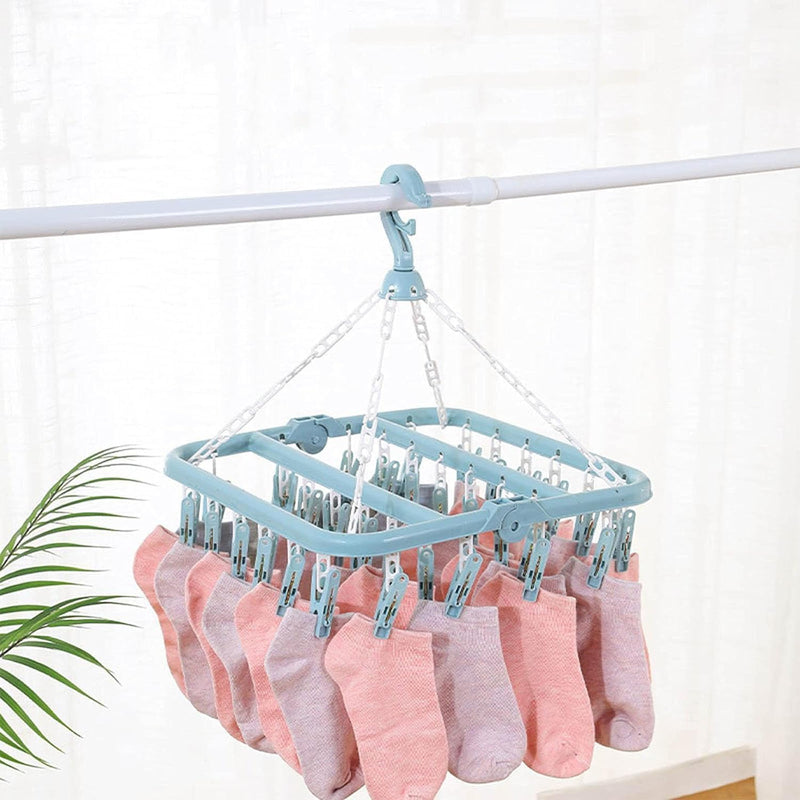 8 Clips / 16 Clips Rectangle Clothes Hanger | Windproof Drying Rack with Strong Hanger Clips | Socks, Underwear, Towels & Laundry Dryer Organizer - AABA MALL