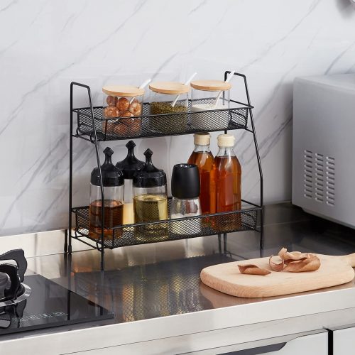 2 Tier Spice Rack Organizer Shelf Countertop Small Storage Rack for Kitchen, Bath Room, Bedroom and Office - AABA MALL
