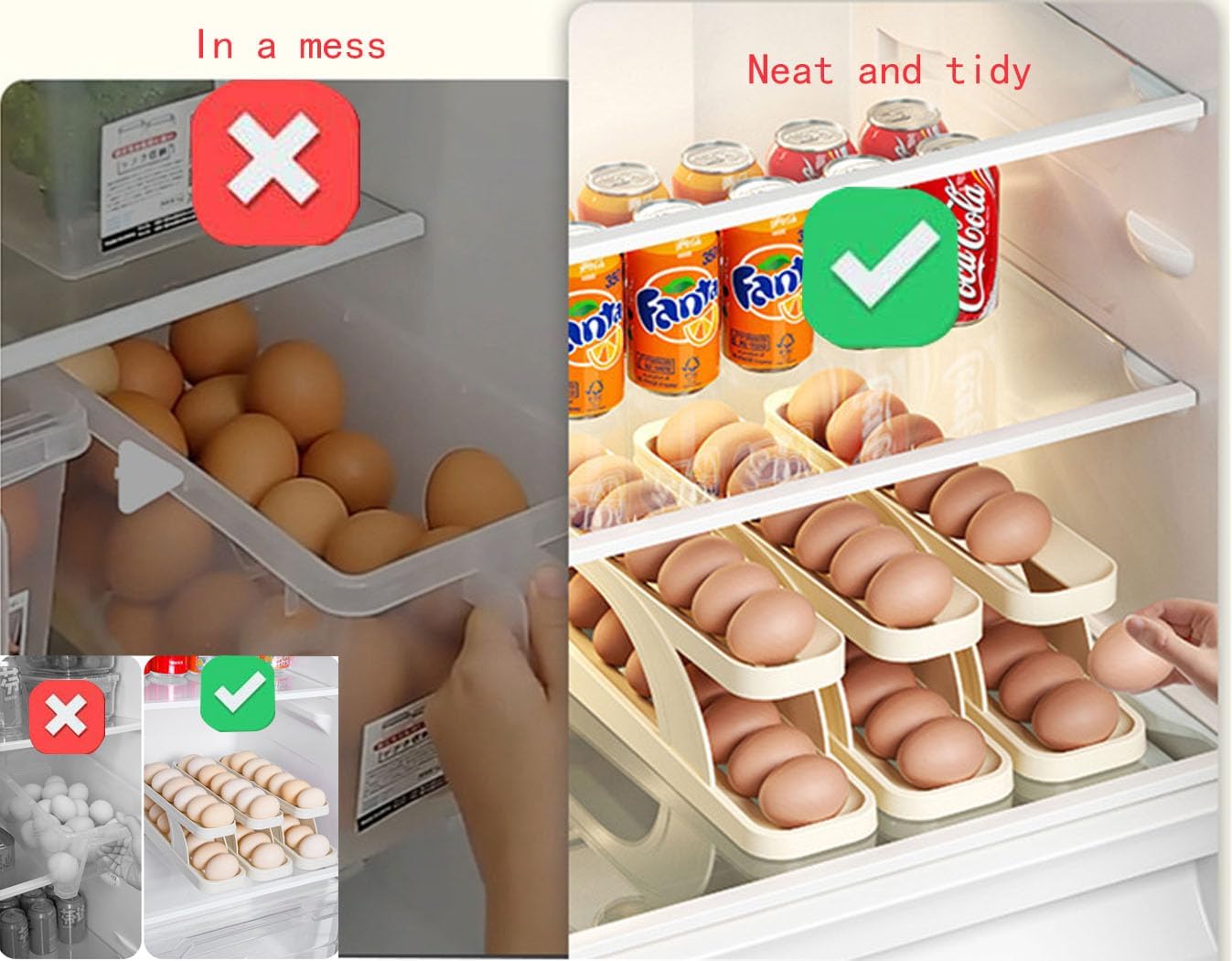 2-Tier Automatic Rolling Egg Holder for Refrigerator & Countertop | Space-Saving Egg Dispenser & Organizer
