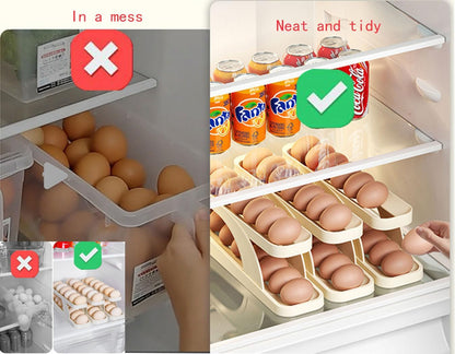 2-Tier Automatic Rolling Egg Holder for Refrigerator & Countertop | Space-Saving Egg Dispenser & Organizer