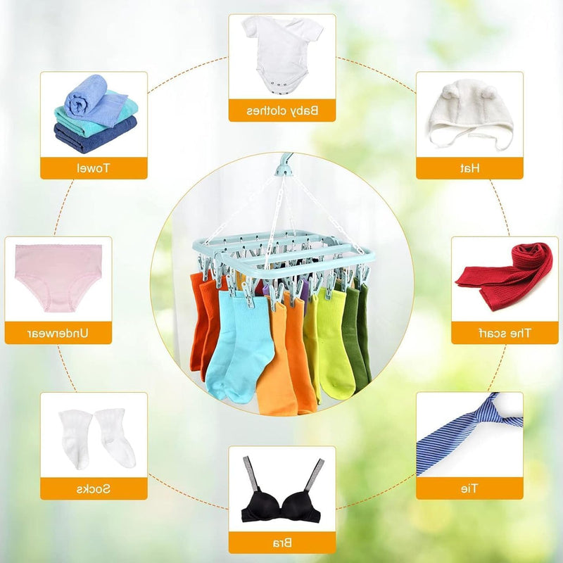 8 Clips / 16 Clips Rectangle Clothes Hanger | Windproof Drying Rack with Strong Hanger Clips | Socks, Underwear, Towels & Laundry Dryer Organizer - AABA MALL
