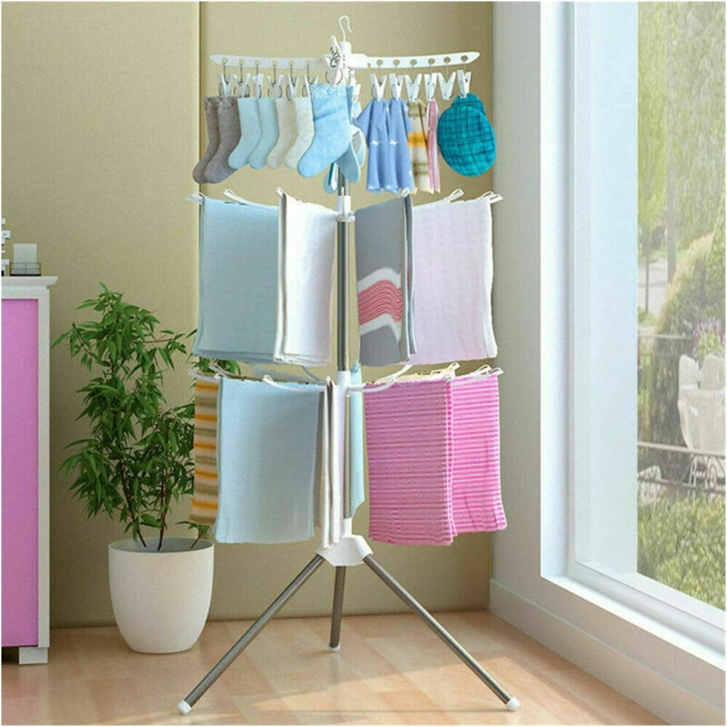 3-Tier Multifunctional Foldable Clothes Drying Rack & Hanger