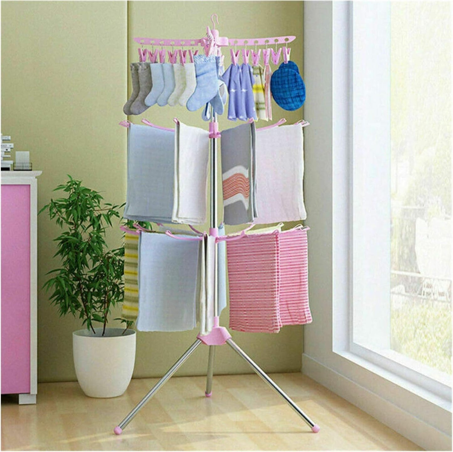 3-Tier Multifunctional Foldable Clothes Drying Rack & Hanger