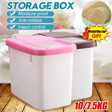 10kg Plastic Kitchen Rice Grain Cereal Food Dispenser Storage Box Cases Container Organizer