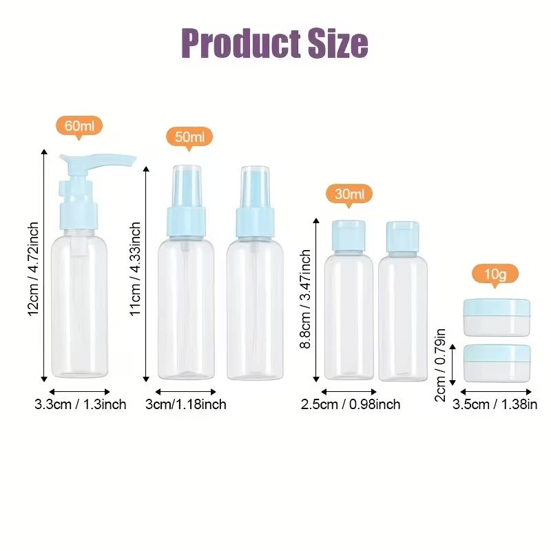 Set of 3 Pcs/ 4 Pcs / 5 Pcs / 7 Pcs Travel Kit Bottles & Dispensers | Portable Refillable Shampoo, Shower Gel, Face Wash & Lotion Containers