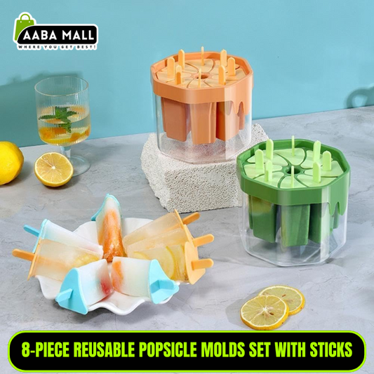 8-Piece Reusable Popsicle Molds Set with Sticks – Easy Release Ice Pop Maker for Homemade Frozen Treats, Includes Tiny Tray, Spoons & Tongs