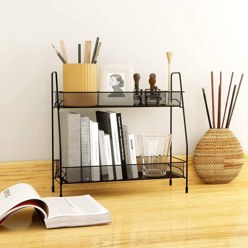 2 Tier Spice Rack Organizer Shelf Countertop Small Storage Rack for Kitchen, Bath Room, Bedroom and Office - AABA MALL