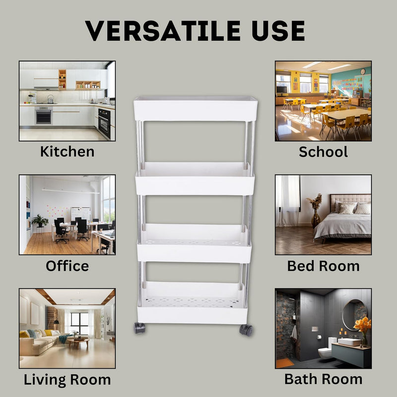 Plastic Kitchen Storage Trolley Rack with Caster Wheels ? 4 Layer | Rolling Utility Cart - AABA MALL