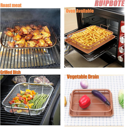 Stainless Steel Baking Tray with Cooling Rack | Grill Basket & Grid for Baking, Grilling & Cooling