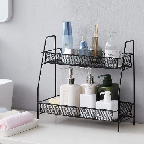 2 Tier Spice Rack Organizer Shelf Countertop Small Storage Rack for Kitchen, Bath Room, Bedroom and Office - AABA MALL