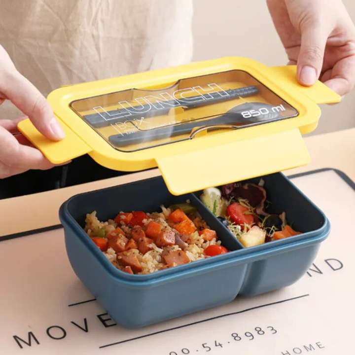 850ml Eco-Friendly Food Grade Plastic Bento Lunch Box with Spoon & Stick | Leakproof Portable Lunch Container