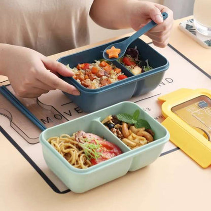 850ml Eco-Friendly Food Grade Plastic Bento Lunch Box with Spoon & Stick | Leakproof Portable Lunch Container