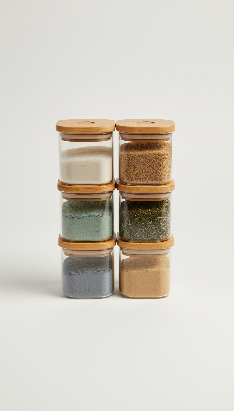 Smart Spice Jar Set With Bamboo Lids