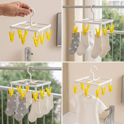 8 Clips / 12 Clips Rectangle Clothes Hanger – Windproof Drying Rack with Strong Clips for Socks, Underwear, Towels & Laundry