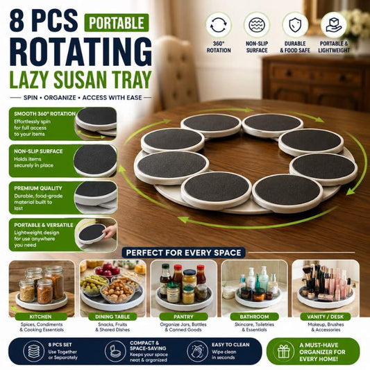 8 Pcs Portable Rotating Lazy Susan Tray | Expandable Track for Kitchen & Dining Table Easy Serving