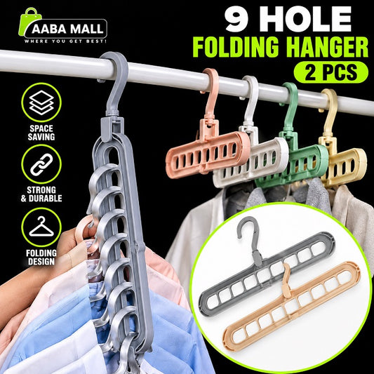 9 hole folding hanger 2 piece set for space-saving clothes storage and organized wardrobe hanging
